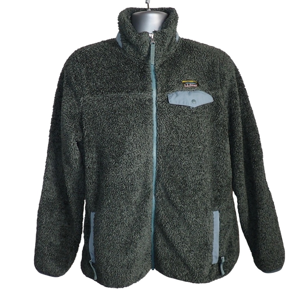 LL Bean Womens Hi-Pile Fleece Jacket Gray Full Zip Mock Neck Large 505250 FW24